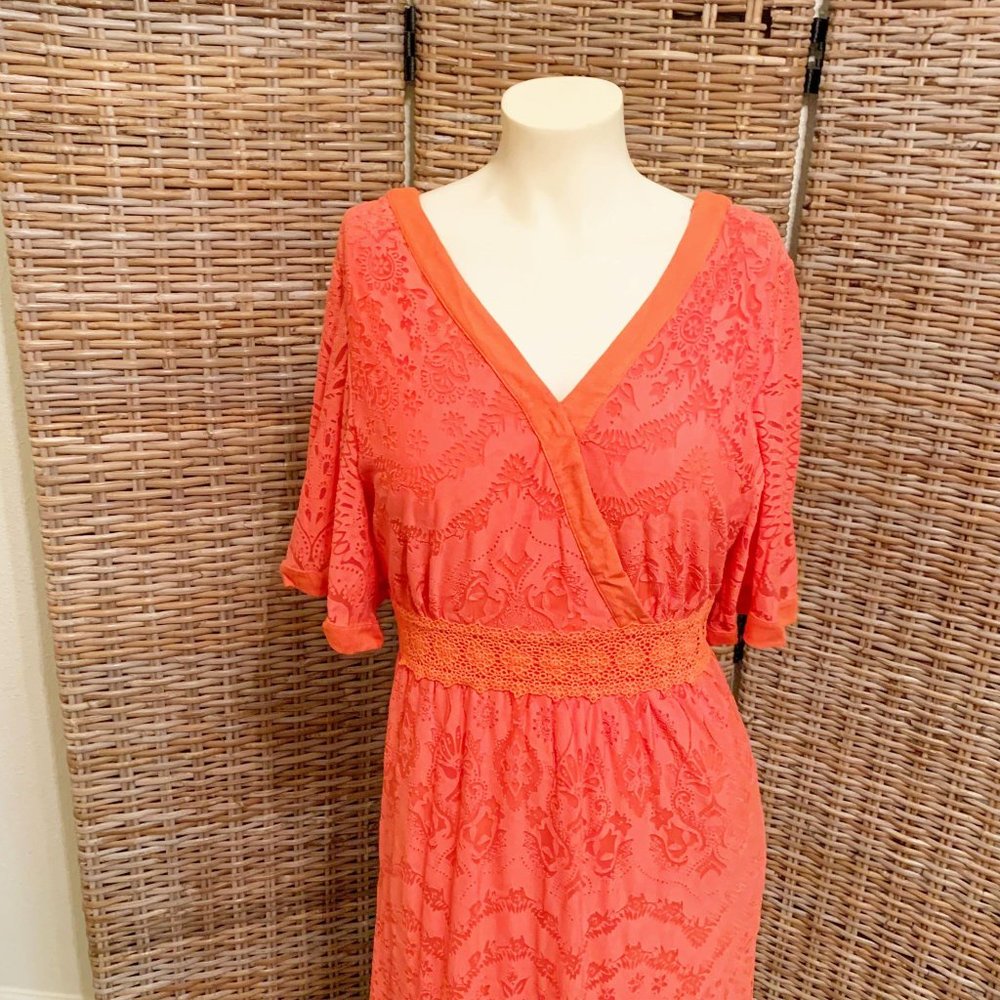 Anthropologie Farm Rio Devore Lace Pink and Orange Maxi Dress V-Neck Small - Picture 3 of 11